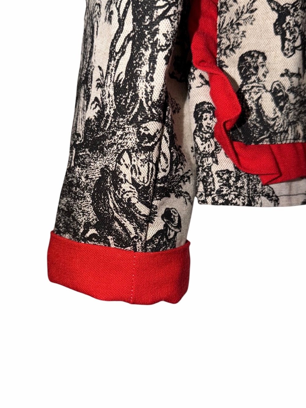 Handmade Toile Print Jacket with Red Trim Size Medium - Picture 5 of 7